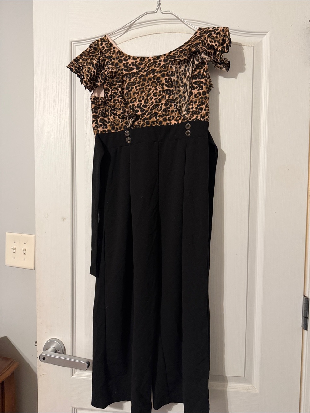 Bonnie Jean Leopard Print Top with Black Wide-Leg Jumpsuit